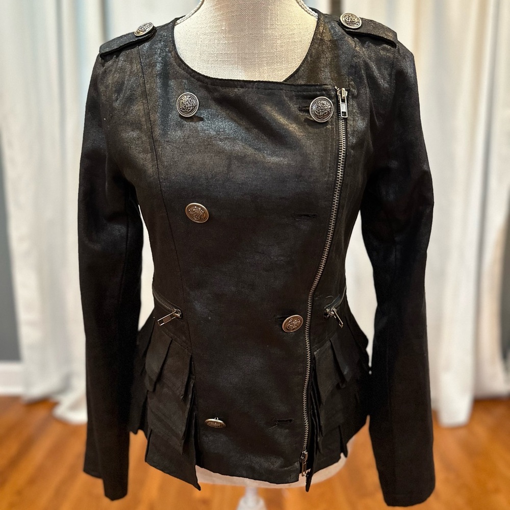 Ryu black coated steampunk jacket women’s size small EUC